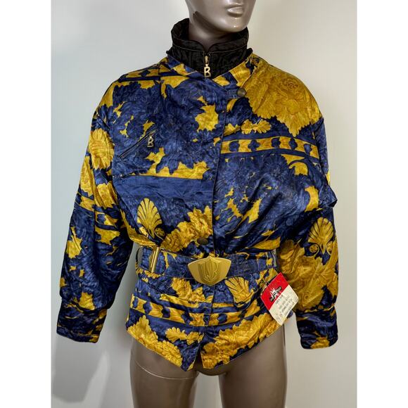 Rare Vintage BOGNER Baroque Floral Bomber Jacket Gold Blue Skiing Jacket - Picture 1 of 16